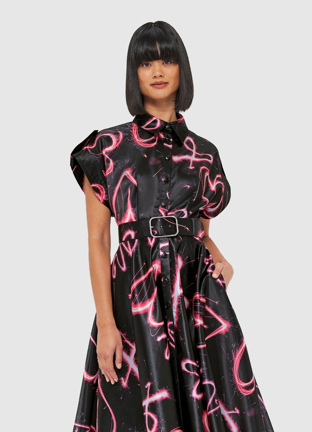 Exclusive Leo Lin Anita Pocket Shirt Midi Dress - Neon Heart Print