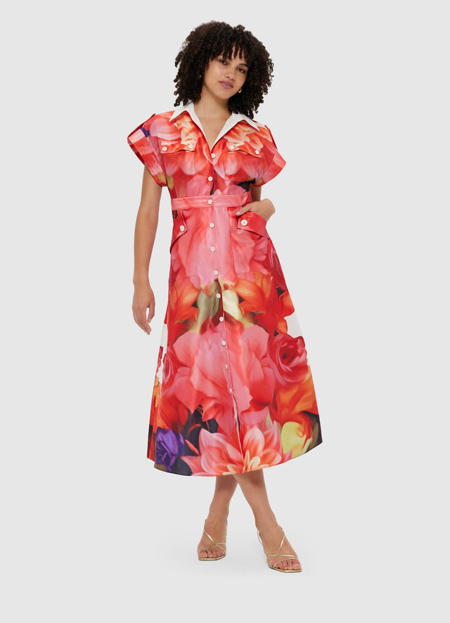 Exclusive Leo Lin Audrey Pocket Shirt Midi Dress - Kaleidoscope Print