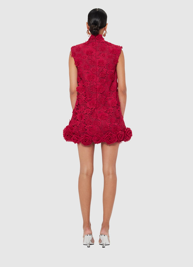 Exclusive Leo Lin Lingyu Lace Mini Dress in Garnet