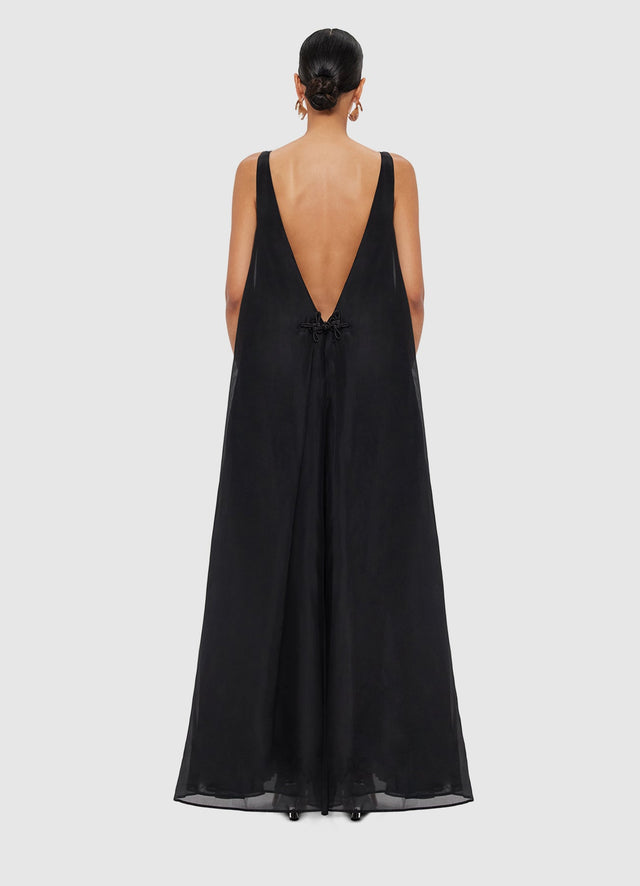 Exclusive Leo Lin Yumei Appliqué Floral Open Back Gown in Onyx