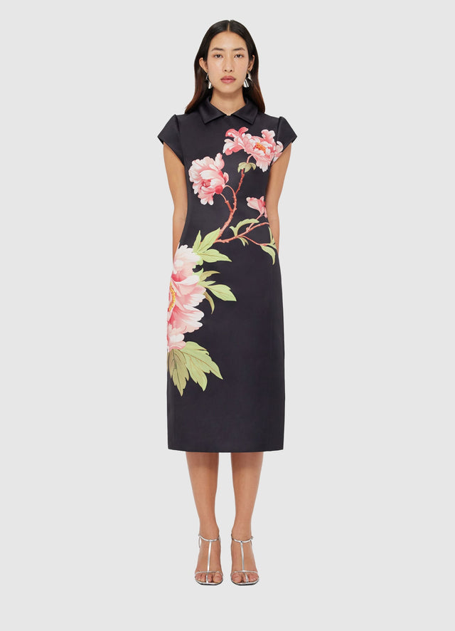 Exclusive Leo Lin Qian Midi Dress in Prosperity Print in Onyx
