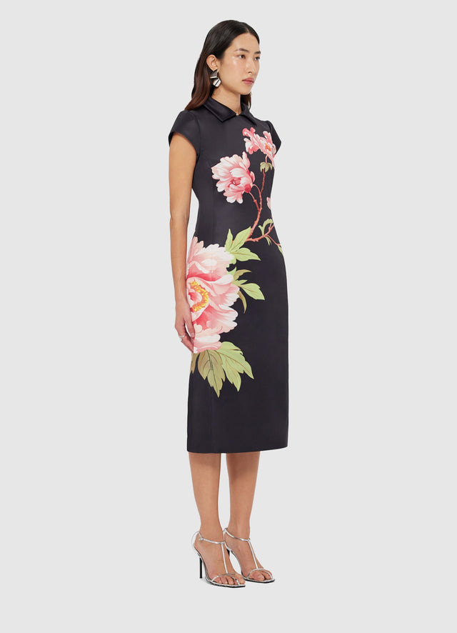 Exclusive Leo Lin Qian Midi Dress in Prosperity Print in Onyx