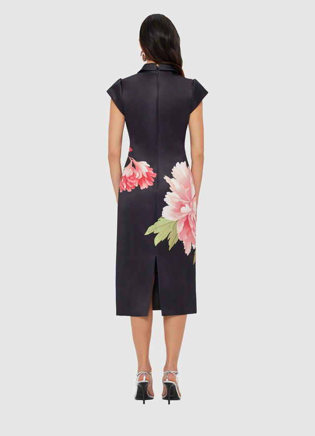 Exclusive Leo Lin Qian Midi Dress in Prosperity Print in Onyx