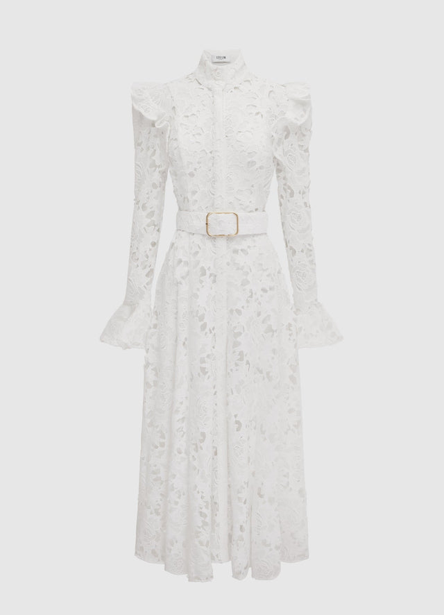 Exclusive Leo Lin Aliyah Lace Butterfly Sleeve Midi Dress - Snow