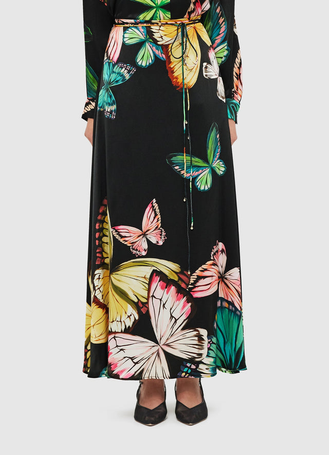 Exclusive Leo Lin Camila Maxi Skirt - Papillon Print in Black