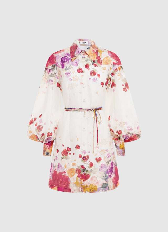 Exclusive Leo Lin Juliana Shirt Mini Dress - Fleur Print