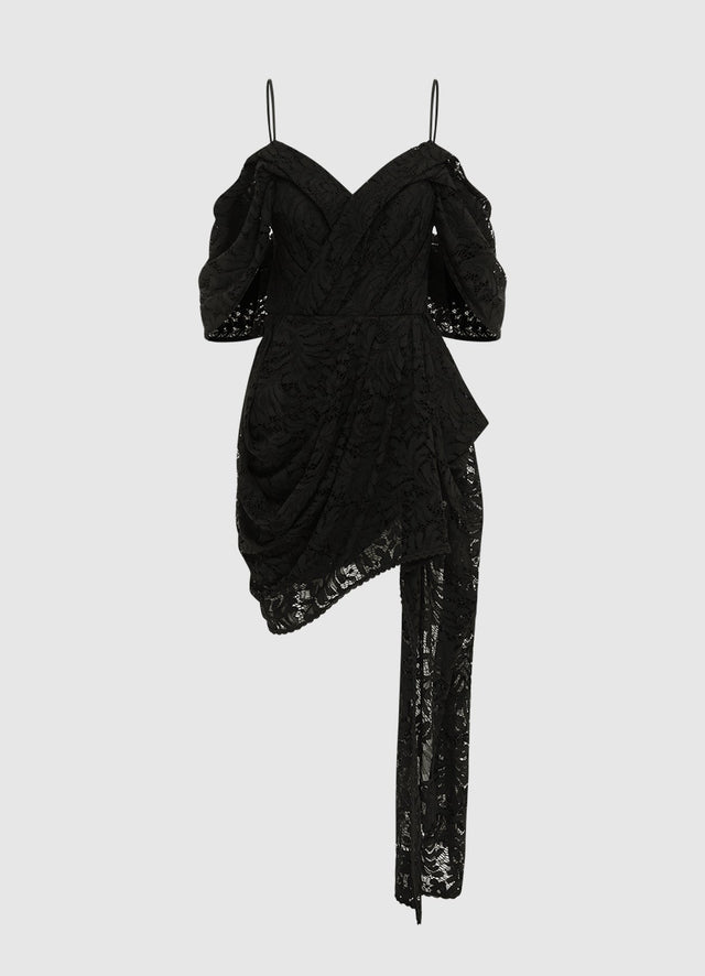 Caitlin Lace Draped Mini Dress - Ebony