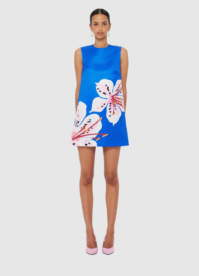 Exclusive LEO LIN Yvonne Mini Dress - Lily Print in Cobalt