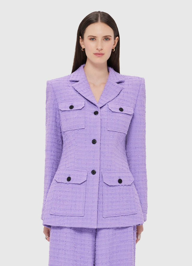 Exclusive LEO LIN Edith Tweed Pocket Blazer - Violet