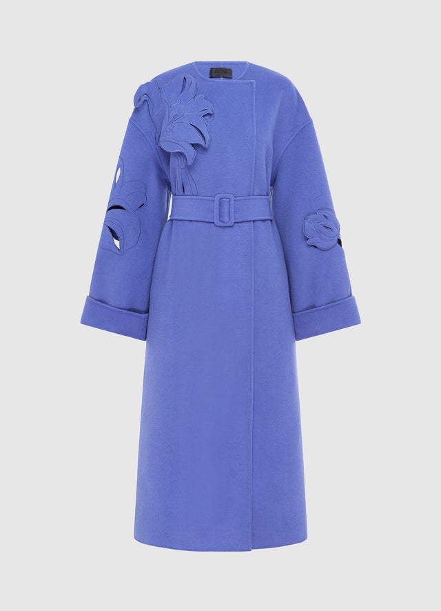Exclusive LEO LIN Celestine Applique Wool Coat - Moonlight