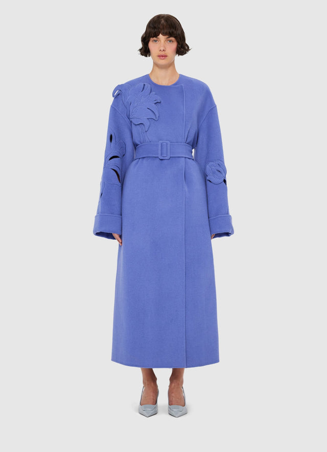 Exclusive LEO LIN Celestine Applique Wool Coat - Moonlight