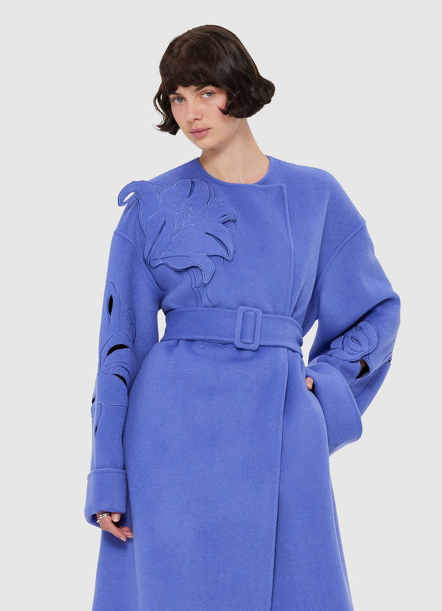 Exclusive LEO LIN Celestine Applique Wool Coat - Moonlight