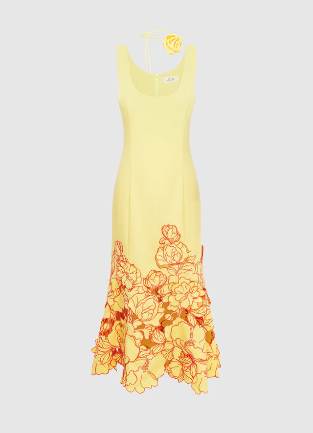 
Exclusive Leo Lin Emily Appliqué Midi Dress - Sorbet Yellow