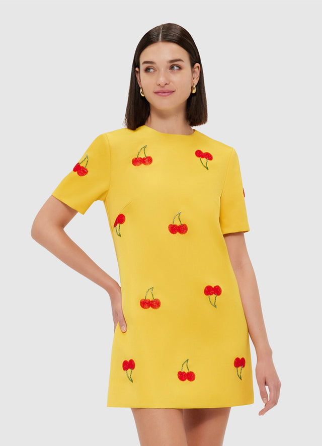 Exclusive Leo Lin Alexa Embellished T-Shirt Mini Dress - Cherry Beading
