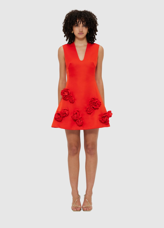 Exclusive Leo Lin Briana V Neck Mini Dress - Scarlet