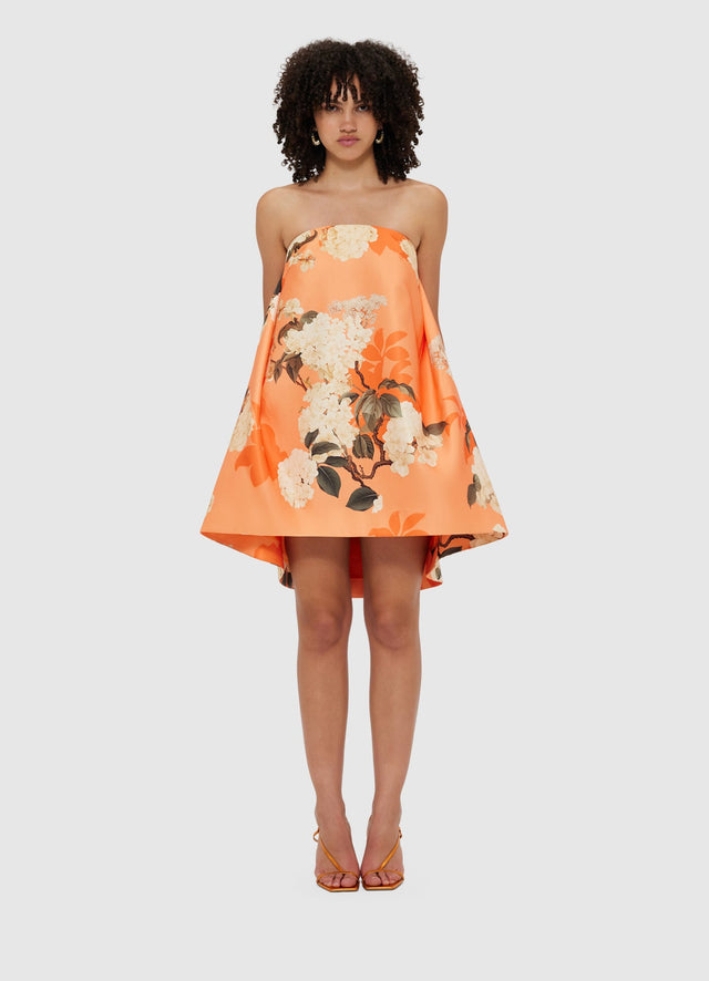 Exclusive Leo Lin Fay Mini Dress - Hydrangea Print in Tangerine