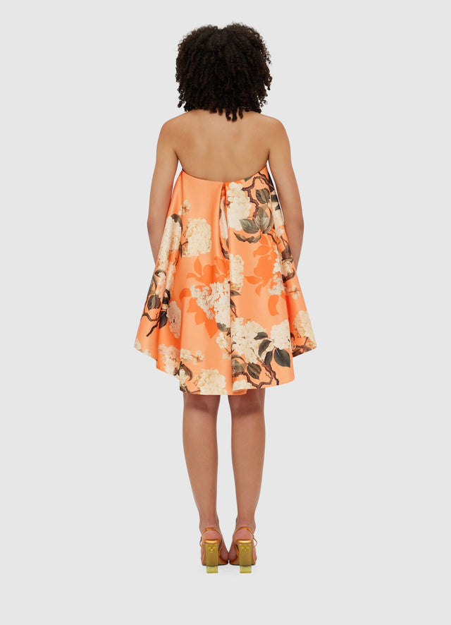 Exclusive Leo Lin Fay Mini Dress - Hydrangea Print in Tangerine
