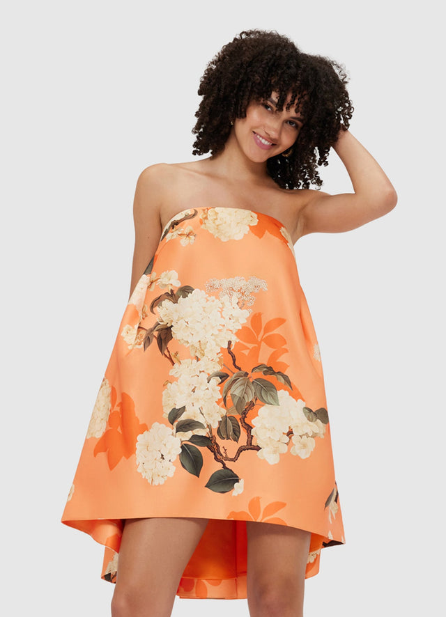 Exclusive Leo Lin Fay Mini Dress - Hydrangea Print in Tangerine