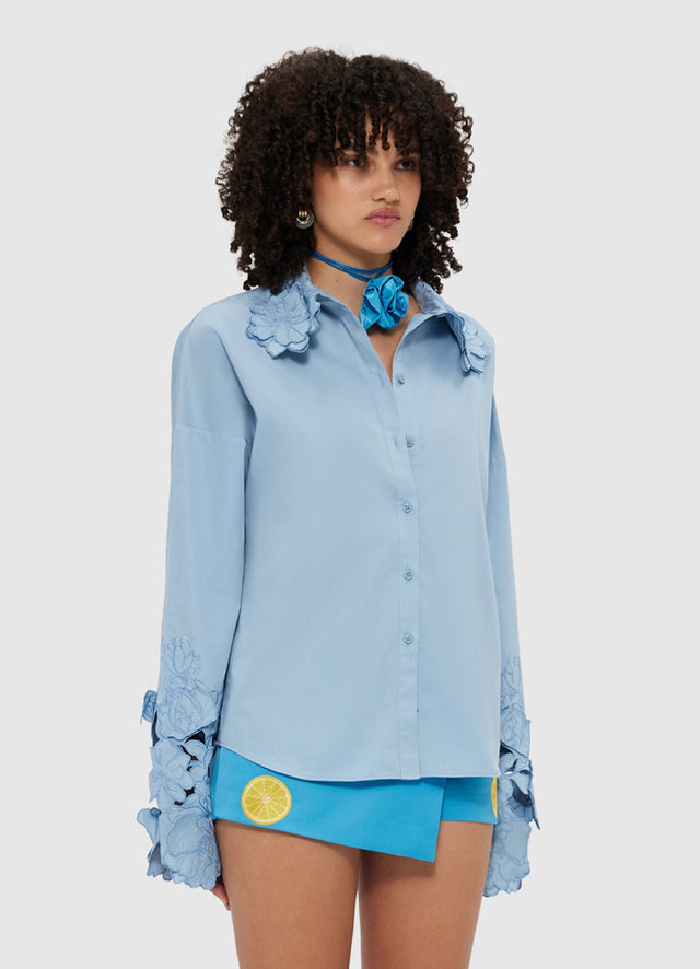 Exclusive Leo Lin Daniella Appliqué Blouse - Powder Blue