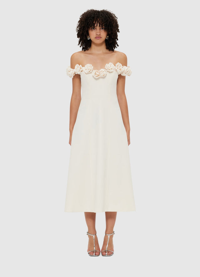 Exclusive Leo Lin Annette Off Shoulder Midi Dress - Vanilla