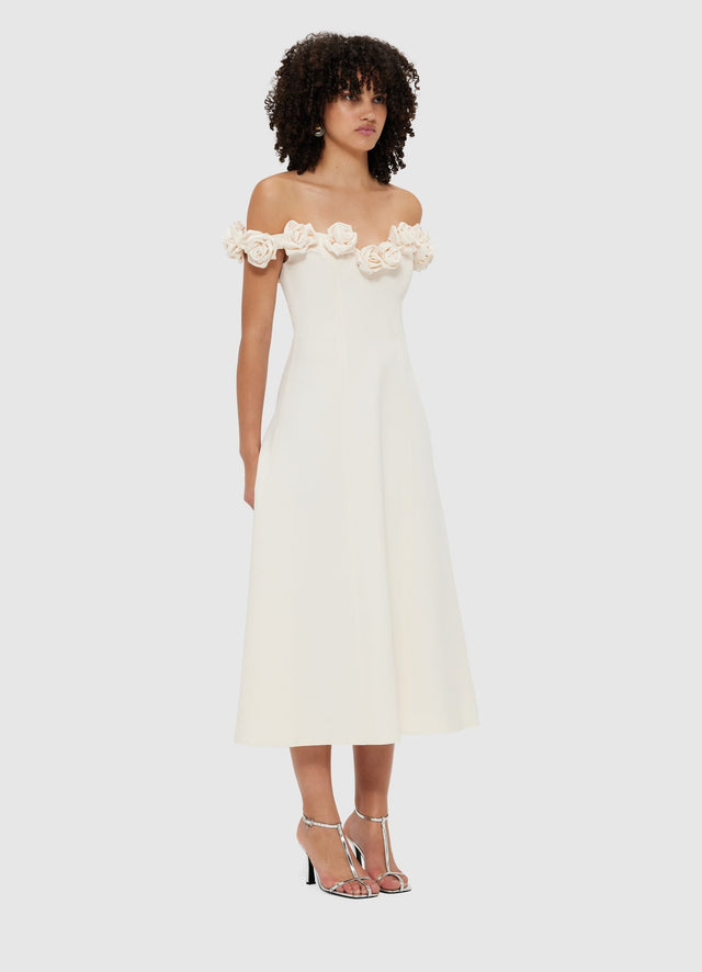 Exclusive Leo Lin Annette Off Shoulder Midi Dress - Vanilla