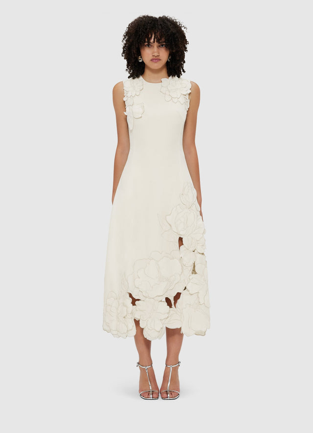 Exclusive Leo Lin Cleo Appliqué Sleeveless Midi Dress - Vanilla