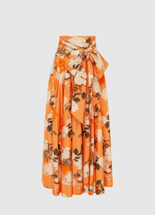 Exclusive Leo Lin Valerie Maxi Skirt - Hydrangea Print in Tangerine
