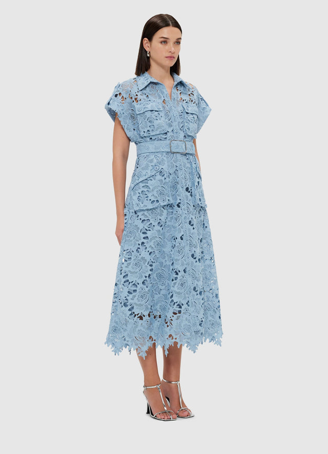 Exclusive Leo Lin Audrey Lace Pocket Shirt Midi Dress - Powder Blue
