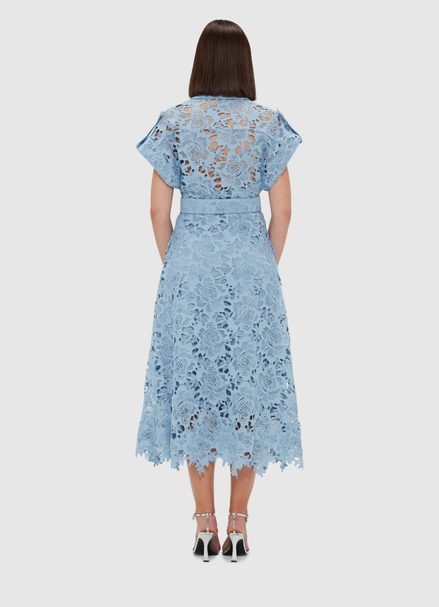 Exclusive Leo Lin Audrey Lace Pocket Shirt Midi Dress - Powder Blue