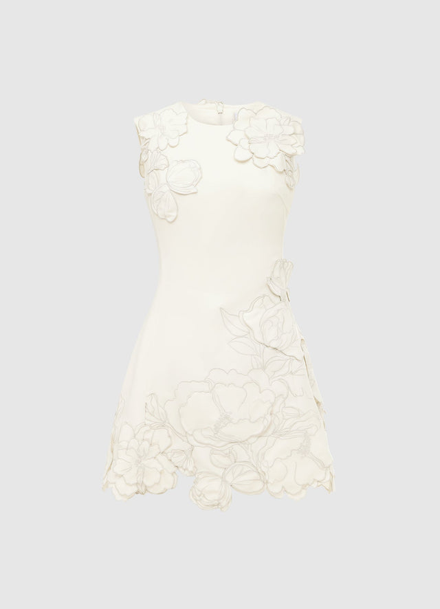 Exclusive Leo Lin Chloe Appliqué Sleeveless Mini Dress - Vanilla
