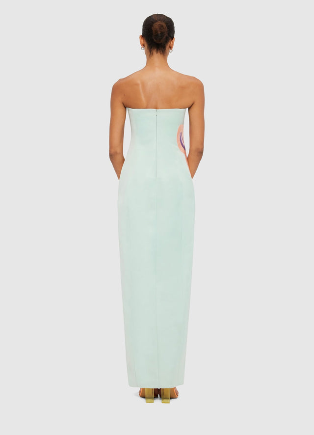 Exclusive Leo Lin Clémence Embroidered Split Maxi Dress in Hibiscus in Pistachio