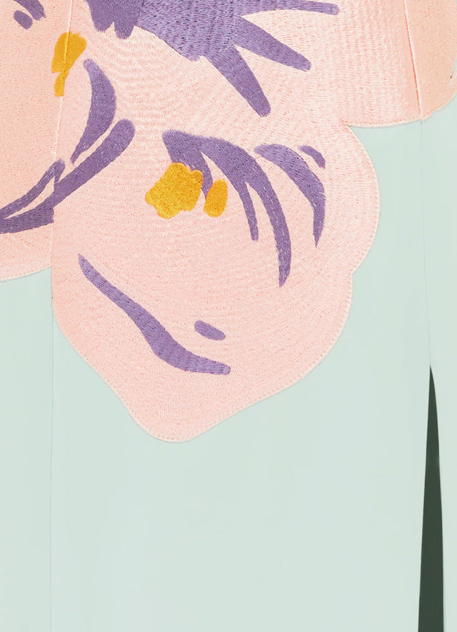 Exclusive Leo Lin Clémence Embroidered Split Maxi Dress in Hibiscus in Pistachio