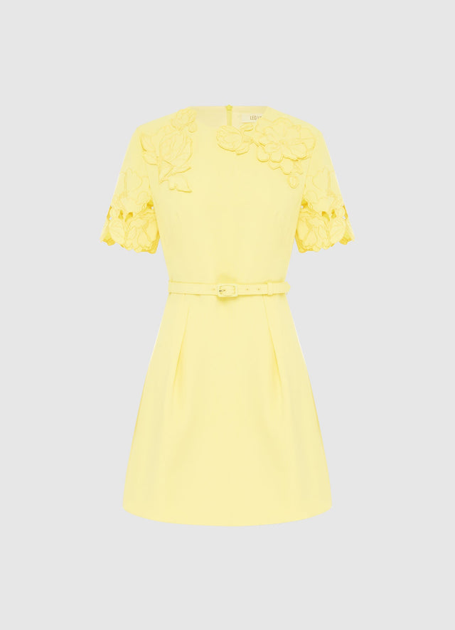 Exclusive Leo Lin Aurélie Appliqué Short Sleeve Mini Dress in Sorbet Yellow