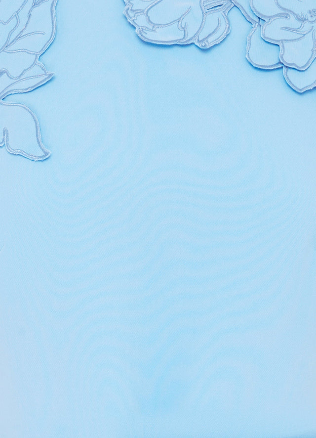 Exclusive LEO LIN Aurélie Appliqué Short Sleeve Mini Dress in Cornflower Blue