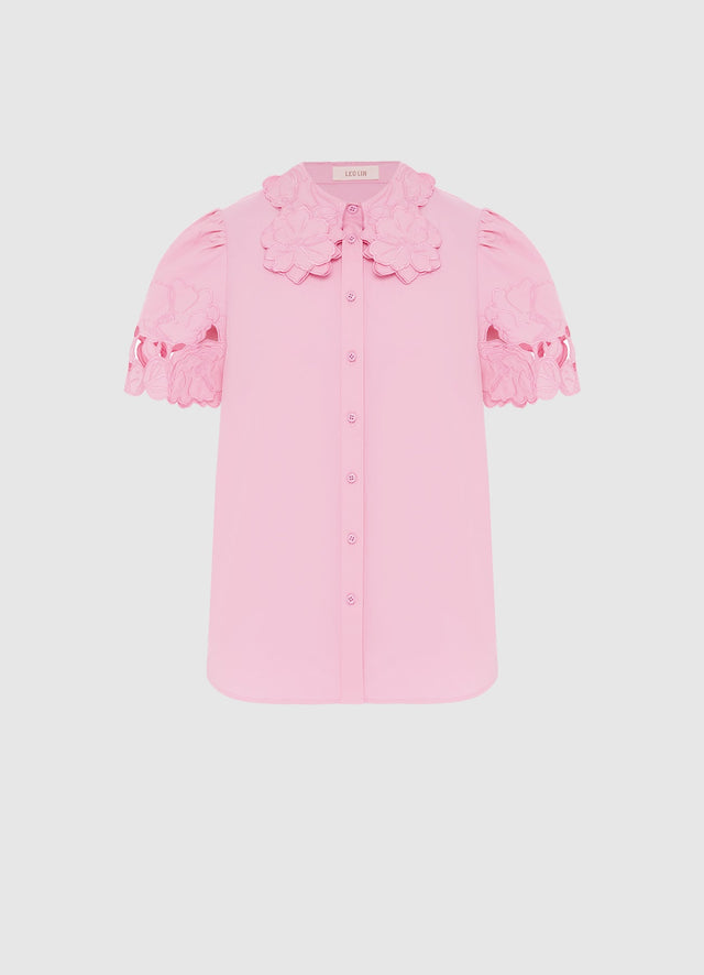 Exclusive Leo Lin Amélie Appliqué Shirt Top in Flamingo
