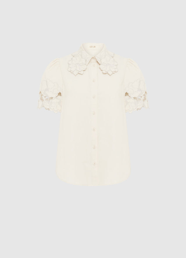 Exclusive LEO LIN Amélie Appliqué Shirt Top in Snow
