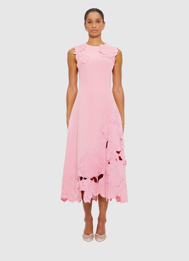 Exclusive LEO LIN Cleo Appliqué Sleeveless Midi Dress in Flamingo