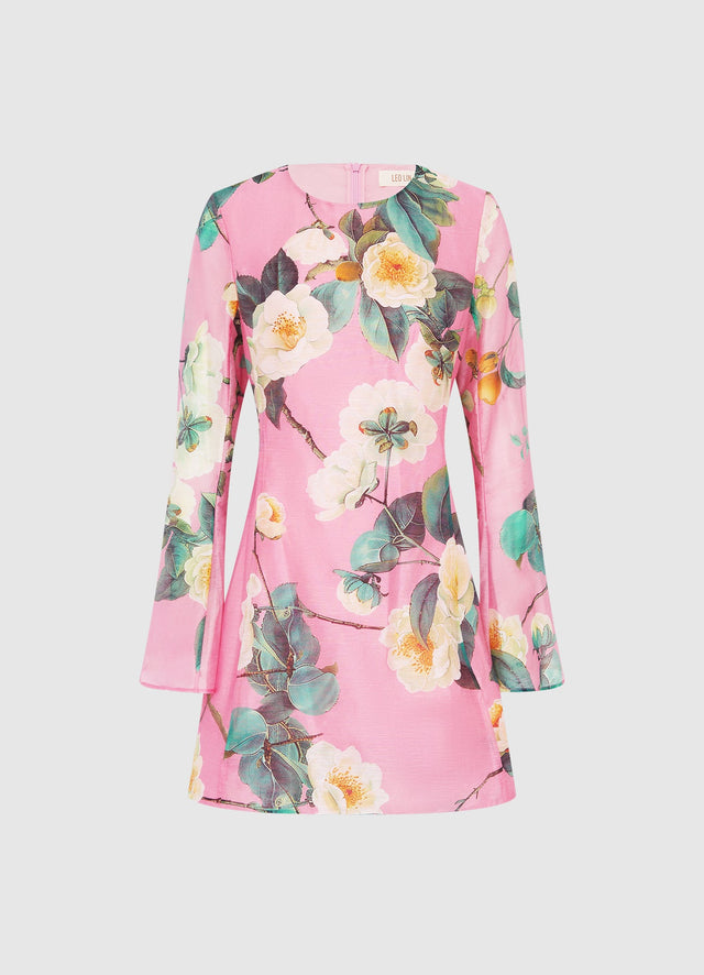 Exclusive Leo Lin Suzanne Bell Sleeve Mini Dress in Camelia Print