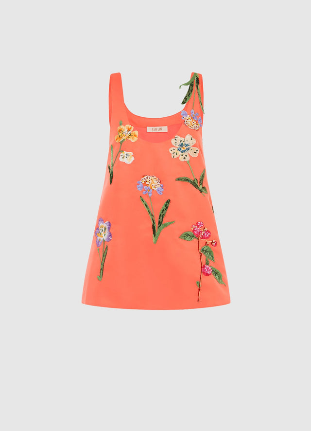Exclusive Leo Lin Helaine Embroidered Top in Wild Flower in Coral