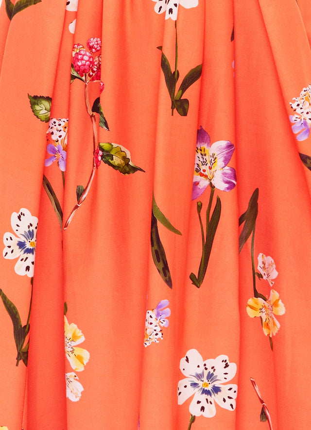 Exclusive Leo Lin Lynn Bustier Midi Dress in Wild Flower in Coral
