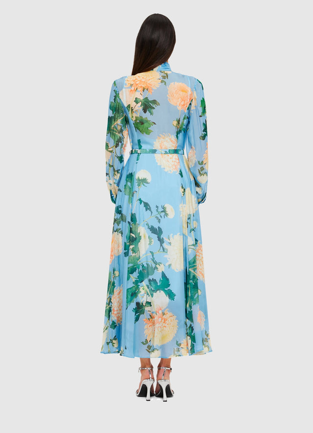 Exclusive Liliane Tie Neck Midi Dress in Hydrangea in Cornflower Blue