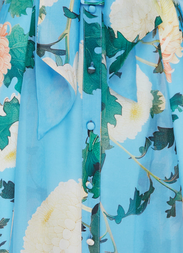 Exclusive Liliane Tie Neck Midi Dress in Hydrangea in Cornflower Blue