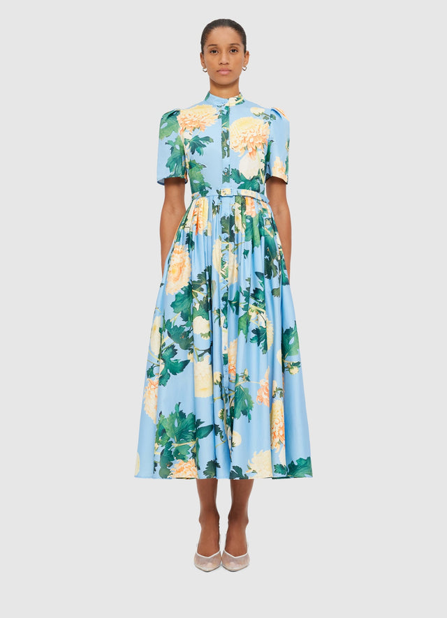 Exclusive Leo Lin Bianca Short Sleeve Midi Dress in Hydrangea in Cornflower Blue