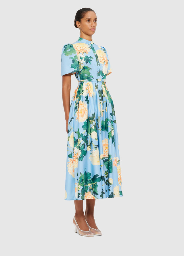 Exclusive Leo Lin Bianca Short Sleeve Midi Dress in Hydrangea in Cornflower Blue