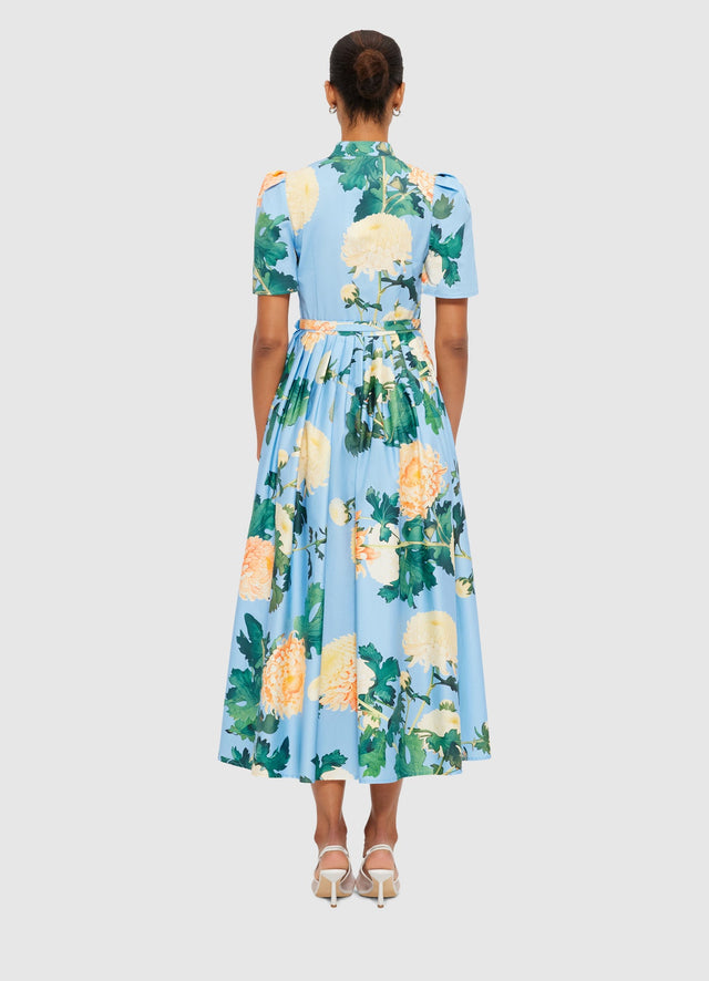 Exclusive Leo Lin Bianca Short Sleeve Midi Dress in Hydrangea in Cornflower Blue