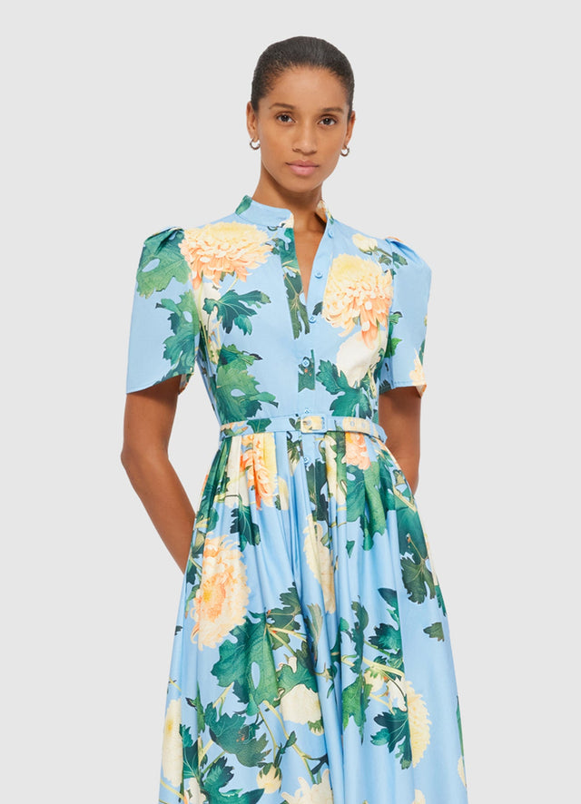 Exclusive Leo Lin Bianca Short Sleeve Midi Dress in Hydrangea in Cornflower Blue