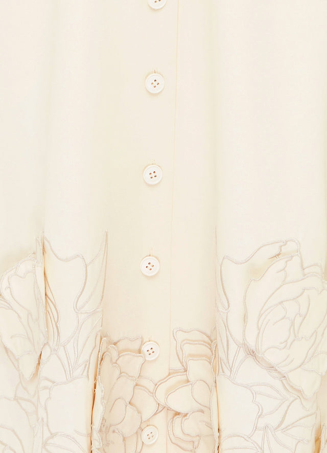Exclusive LEO LIN Aubrey Appliqué Shirt Midi Dress in Cream