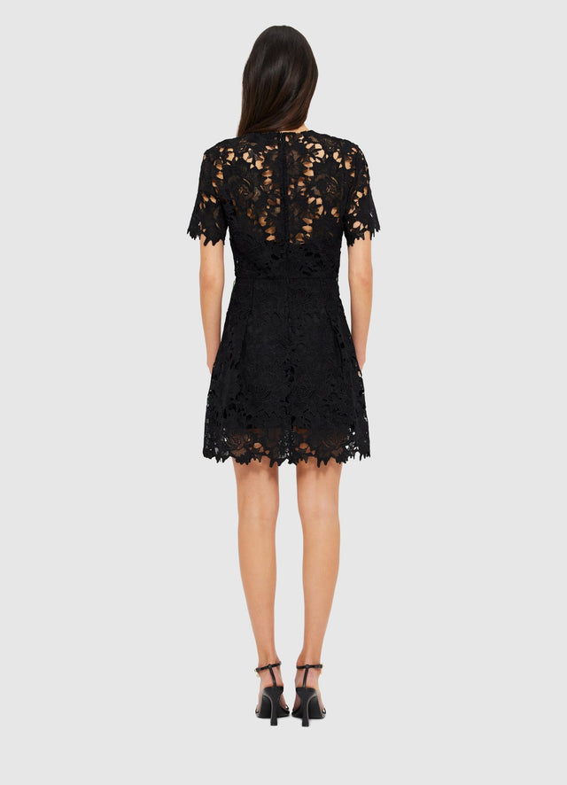 Exclusive Leo Lin Margot Embroidered Lace Mini Dress in Ebony