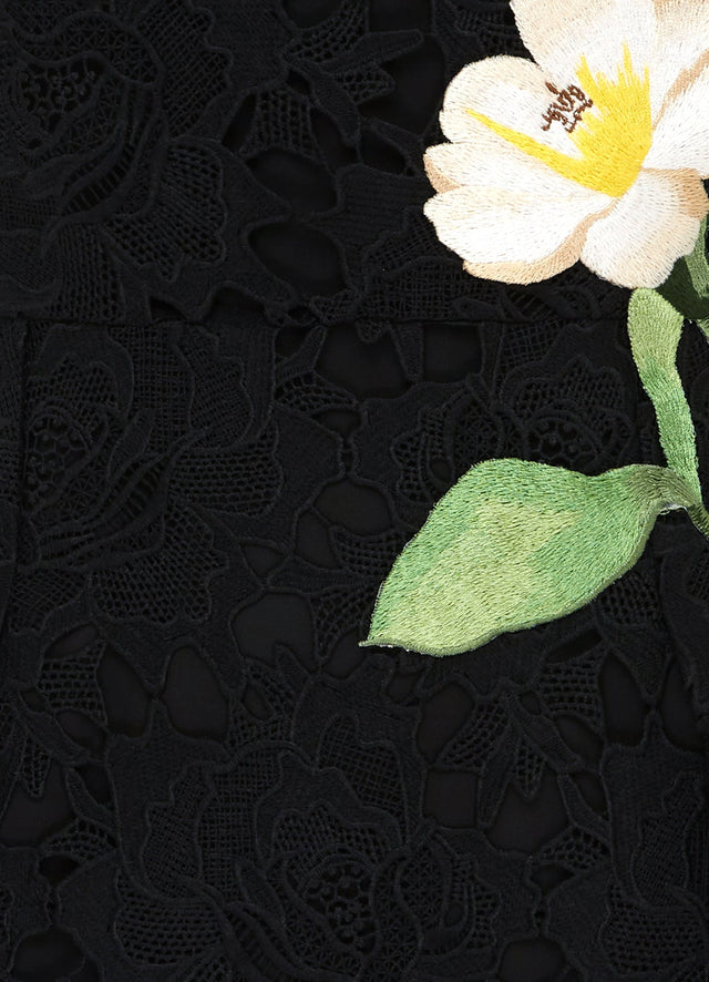 Exclusive Leo Lin Margot Embroidered Lace Mini Dress in Ebony