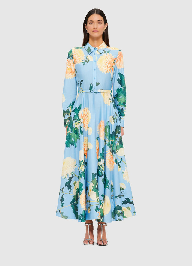 Exclusive Leo Lin Zara Shirt Midi Dress in Hydrangea Print in Cornflower Blue